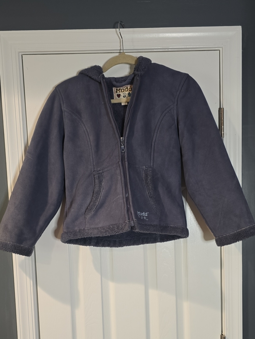 Mudd Girls' Navy Faux-Suede Fleexe Lined Hooded Jacket